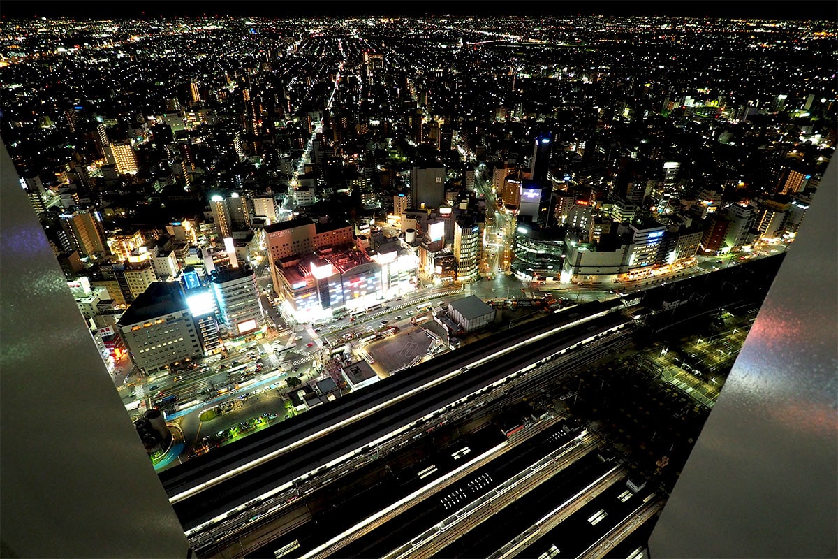 名古屋マリオットアソシアホテルの夜景。広角写真